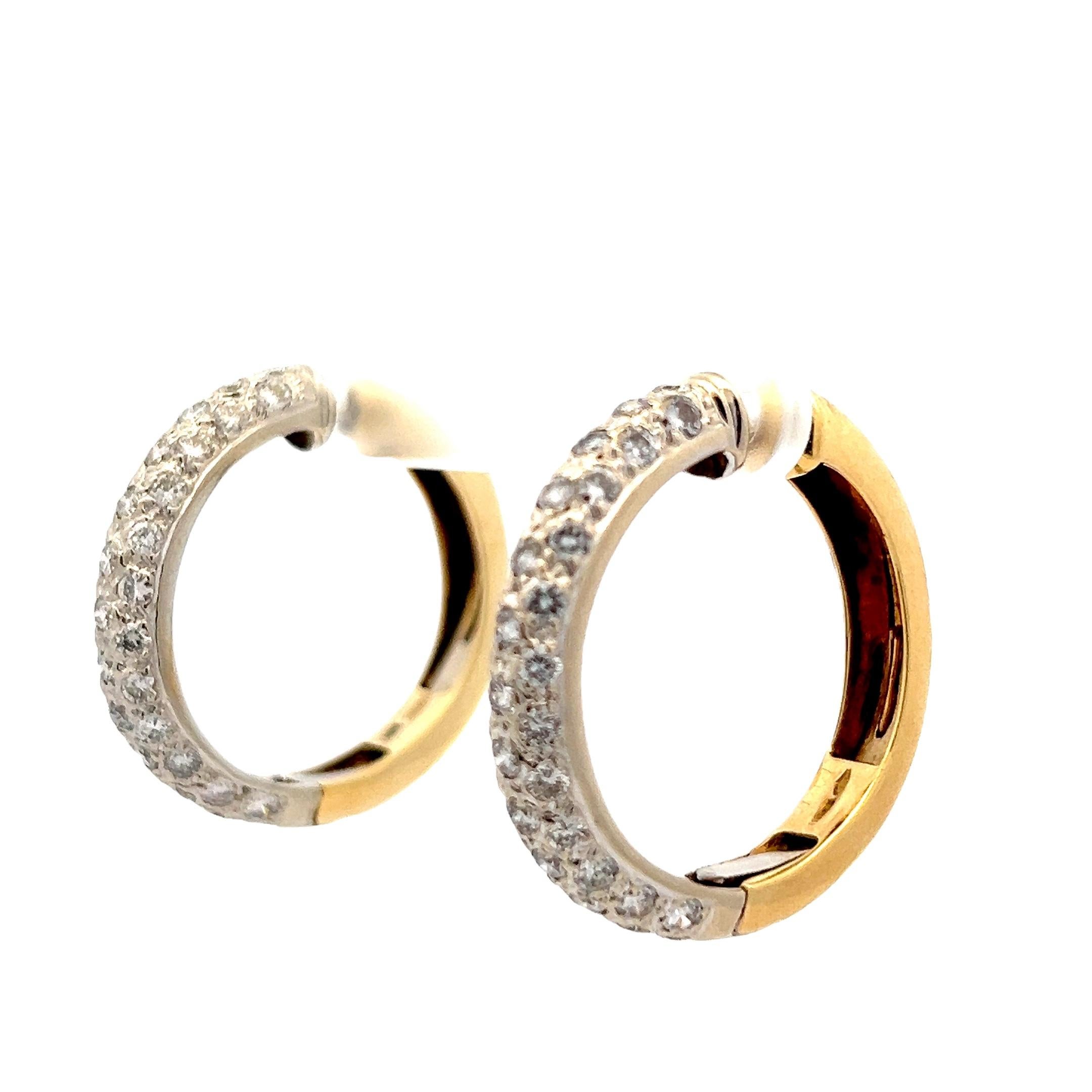 Perfecta Orecchini a cerchio con diamanti in oro 14K a due tonalità, 3,5 Carati in vendita 1