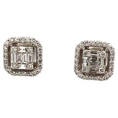 Boucles d'oreilles en or blanc 18 carats, diamant carré serti invisible, 2,00 carats