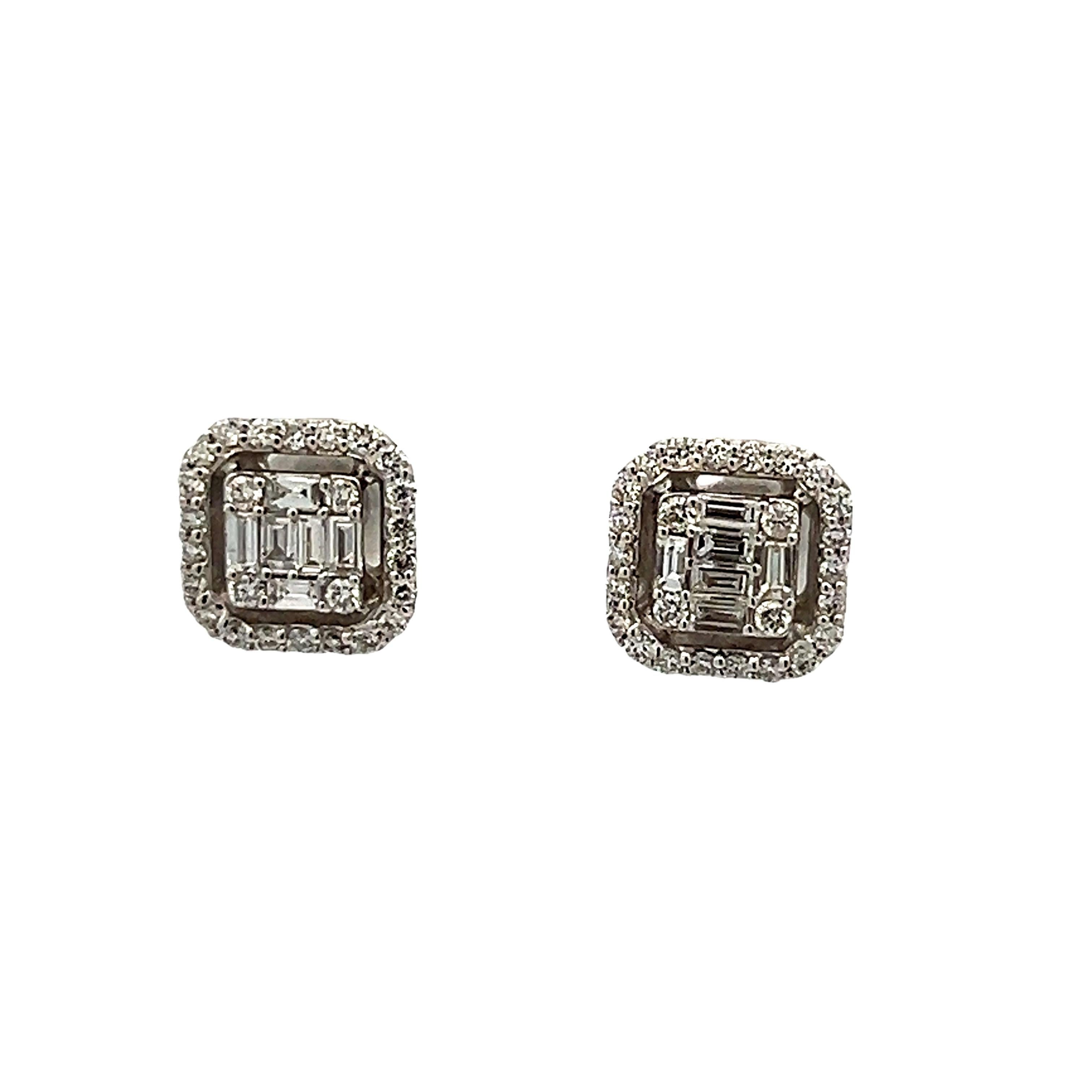 Boucles d'oreilles en or blanc 18 carats, diamant carré serti invisible, 2,00 carats en vente 3