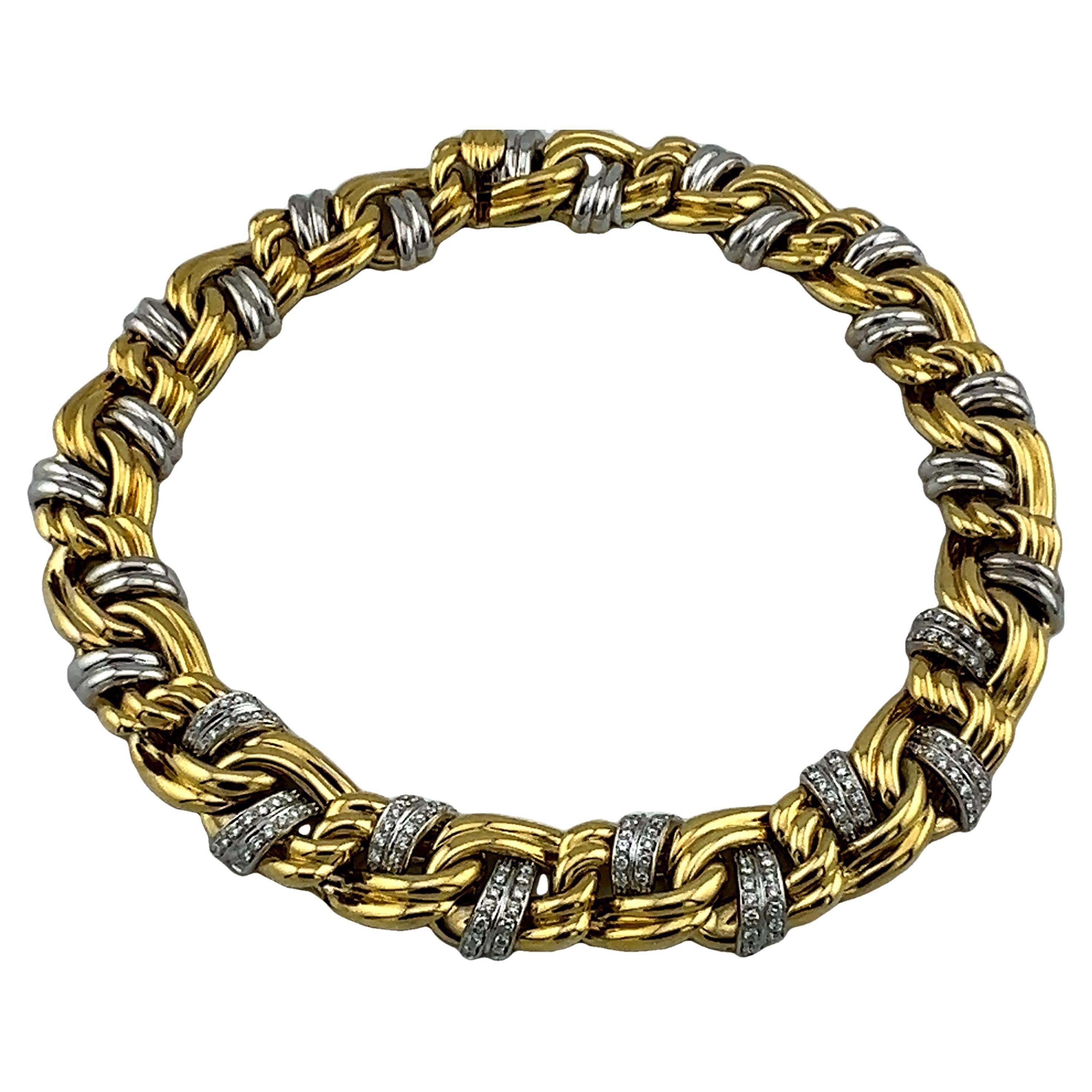 Collier à maillons lourds en or jaune et blanc 18K avec diamant de 5,5 carats en vente