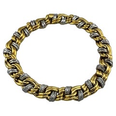 Collier à maillons lourds en or jaune et blanc 18K avec diamant de 5,5 carats