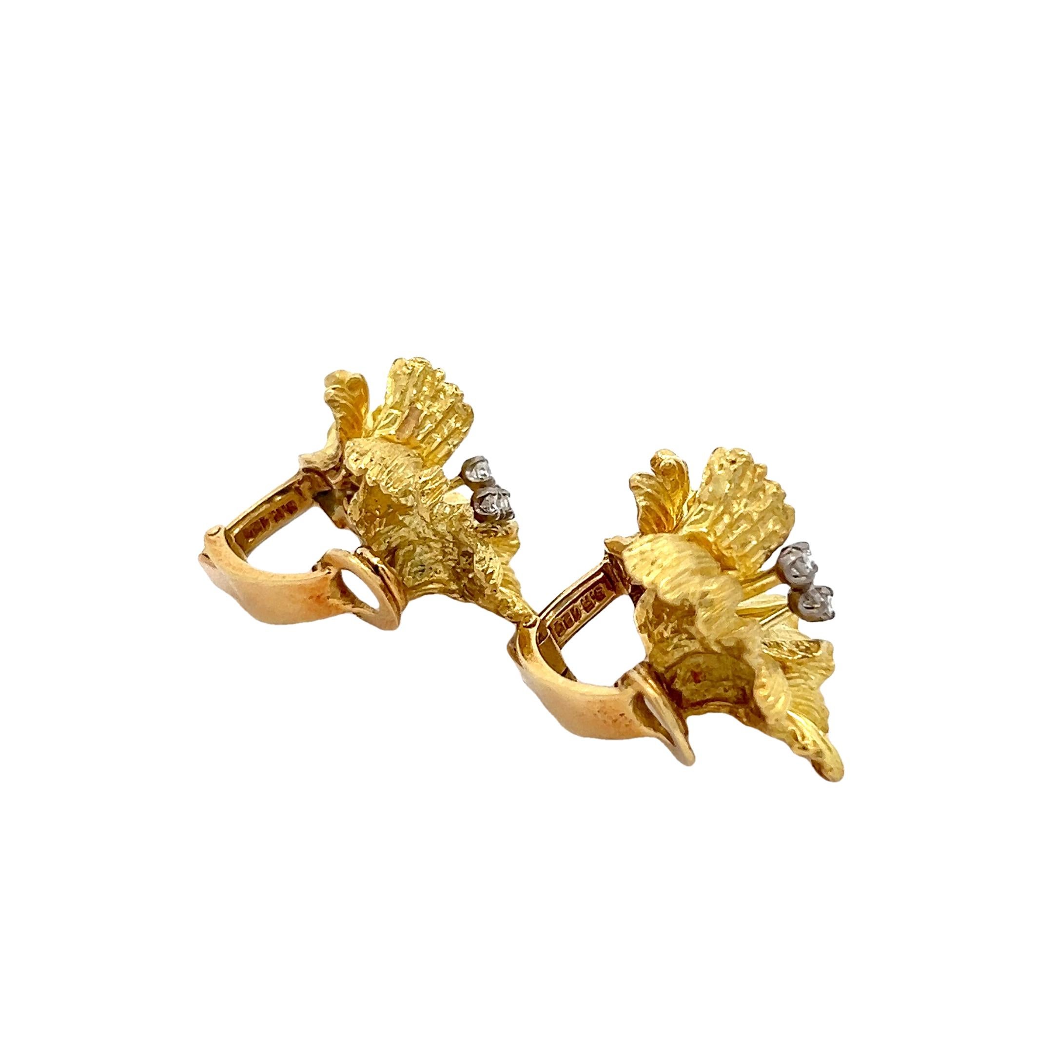 Taglio rotondo Orecchini floreali in oro 18 carati con diamanti, anni '80 in vendita