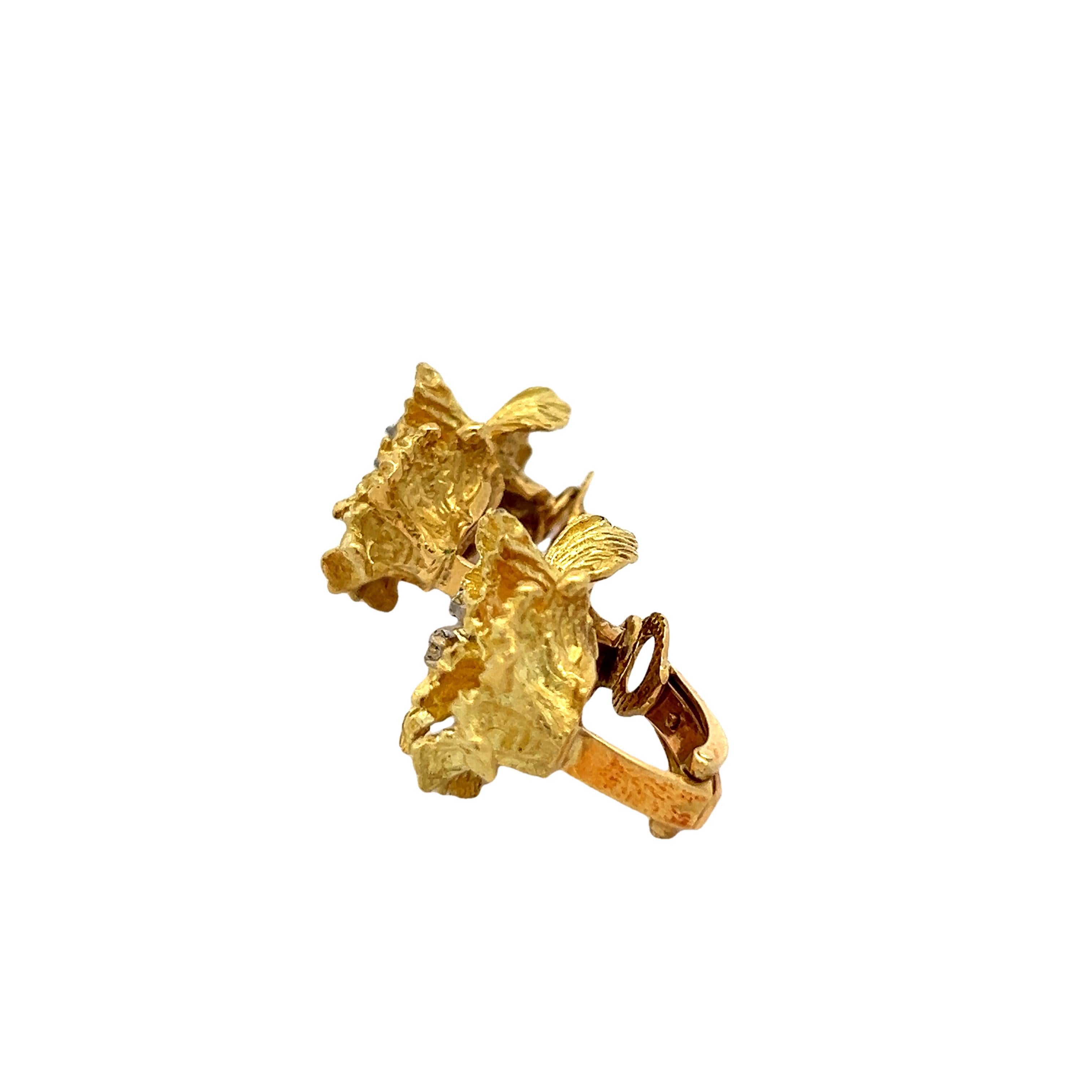 Donna Orecchini floreali in oro 18 carati con diamanti, anni '80 in vendita