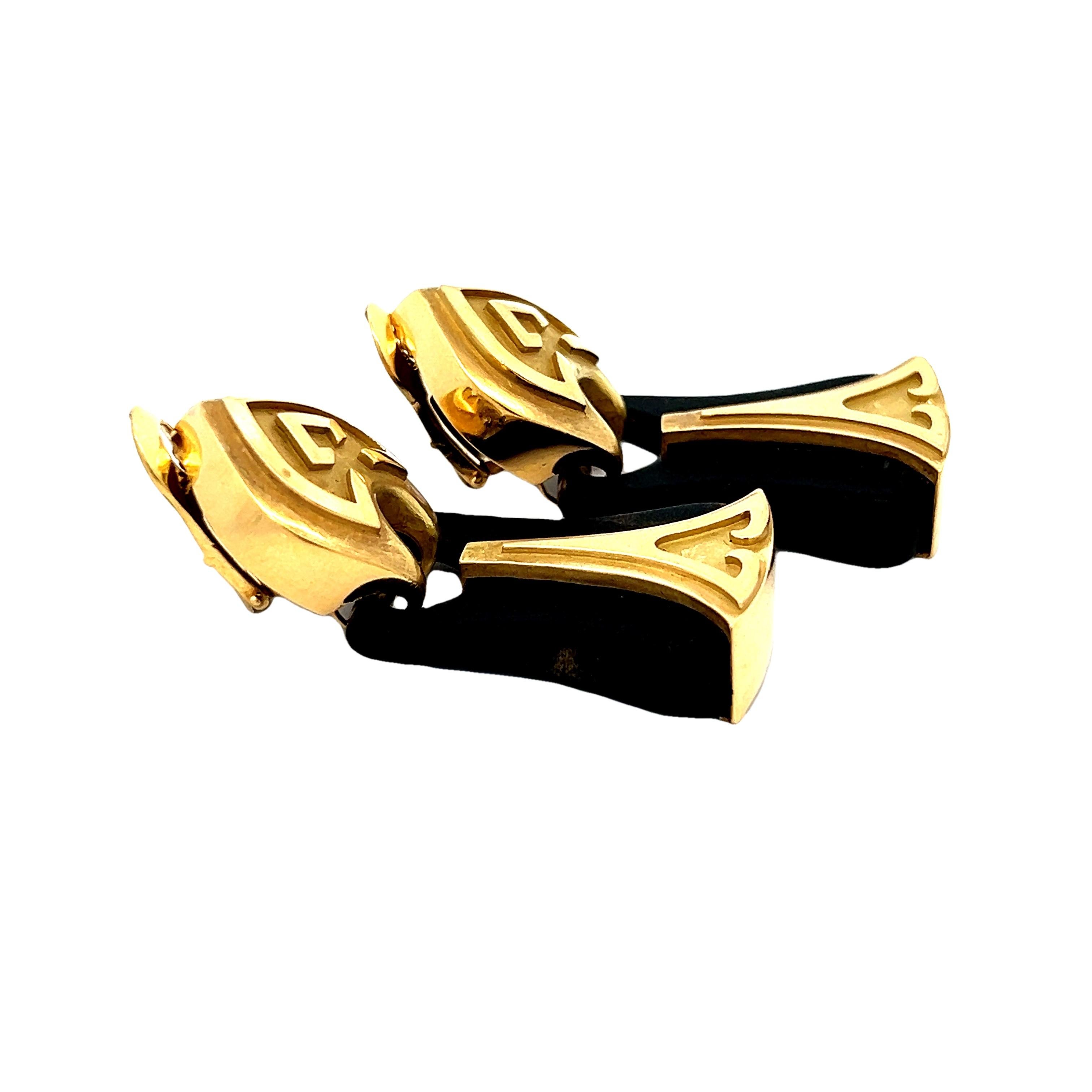 Wander for Beladora Orecchini a clip Deco in oro giallo 18 carati con pietra dura nera In condizioni ottime in vendita a Miami, FL