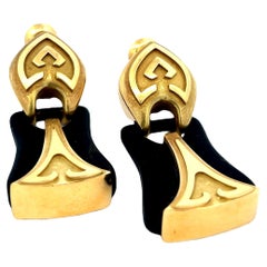 Wander for Beladora 18K Yellow Gold Deco Clip-On Earrings with Black Hardstone