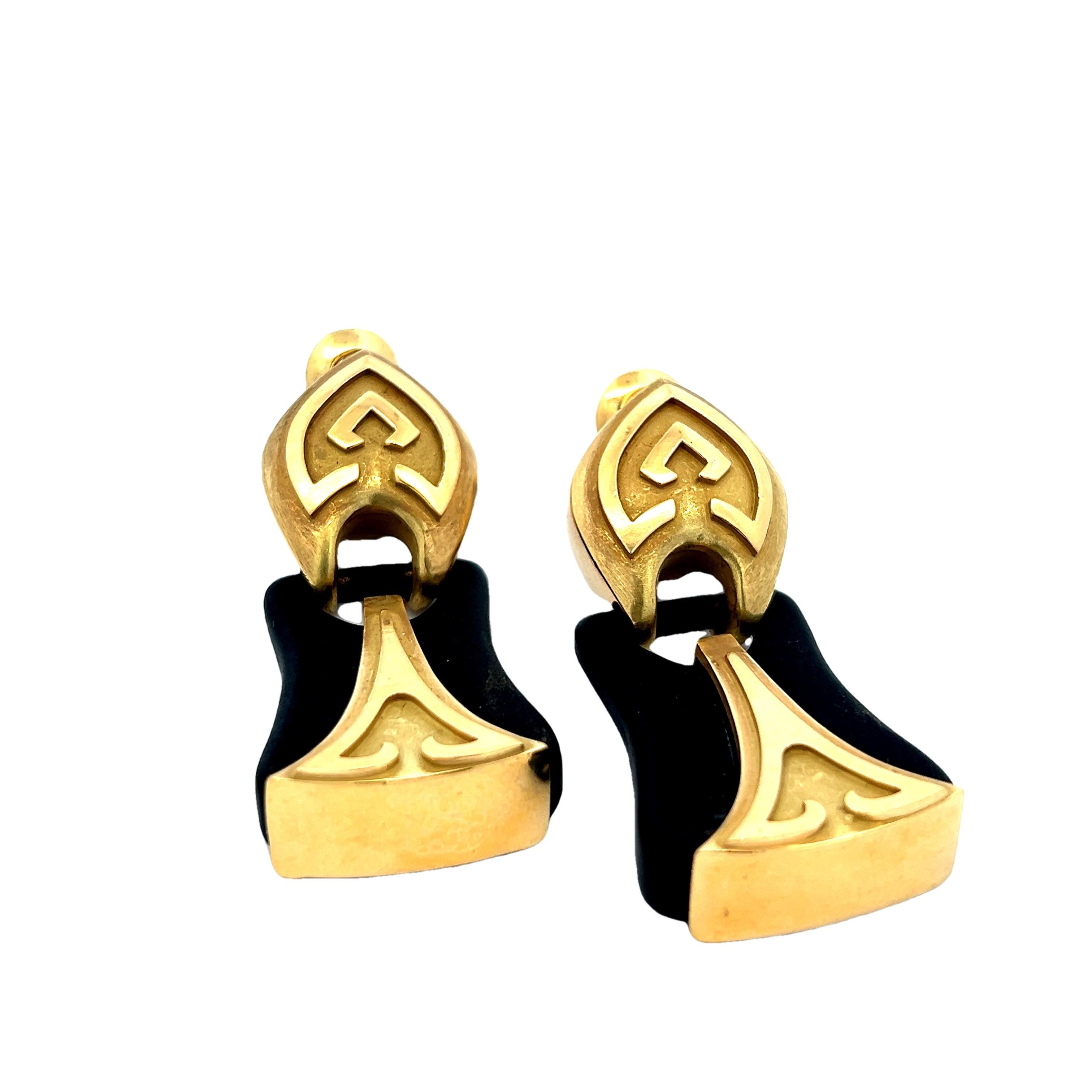 Wander for Beladora Orecchini a clip Deco in oro giallo 18 carati con pietra dura nera in vendita 3
