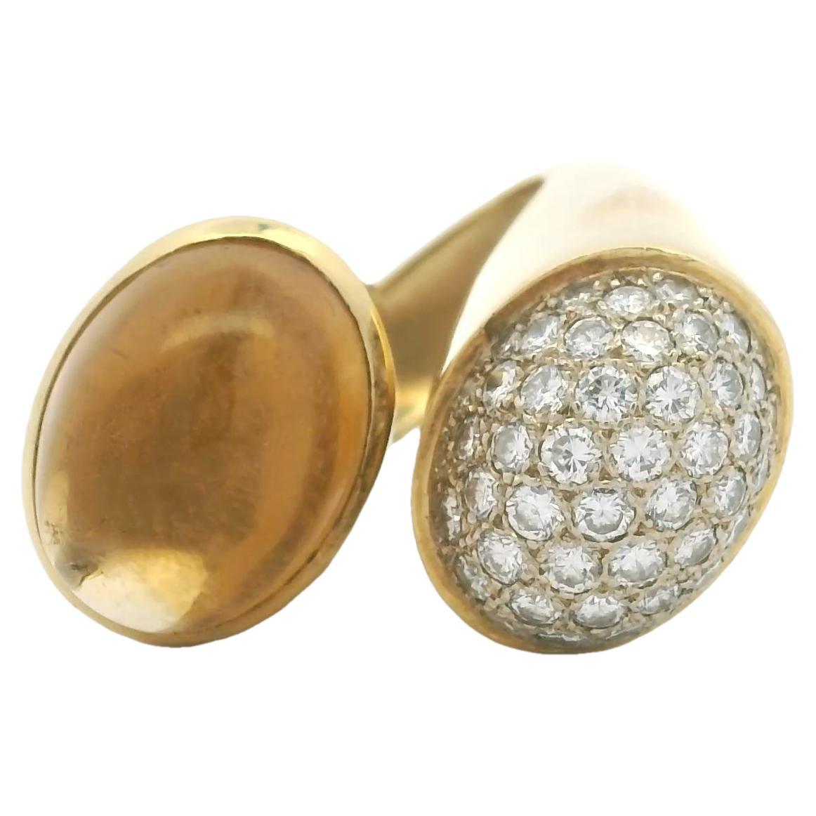 Anello bypass in oro giallo 18 carati con citrino da 3 carati e diamanti da 1,2 carati in vendita