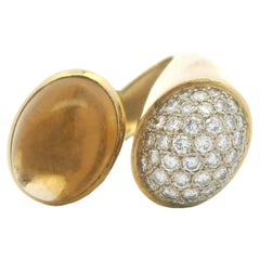 Bague italienne en or jaune 18K avec citrine 3Ct et diamants 1.2Ct