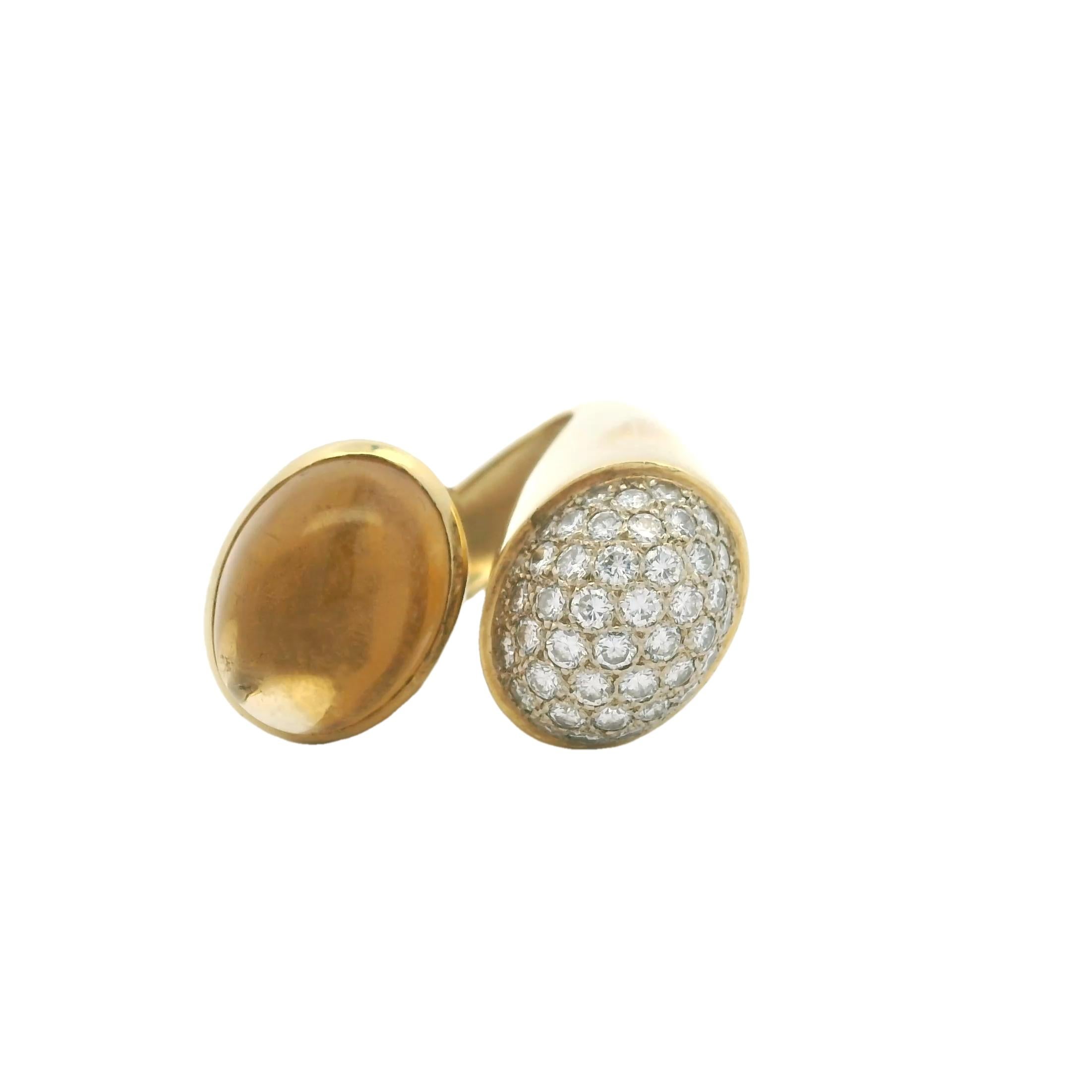 Modernista Anello bypass in oro giallo 18 carati con citrino da 3 carati e diamanti da 1,2 carati in vendita