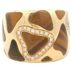 Roberto Coin 18K Gold Tiger’s Eye & Diamond Giraffe Band Ring, Size 7.5