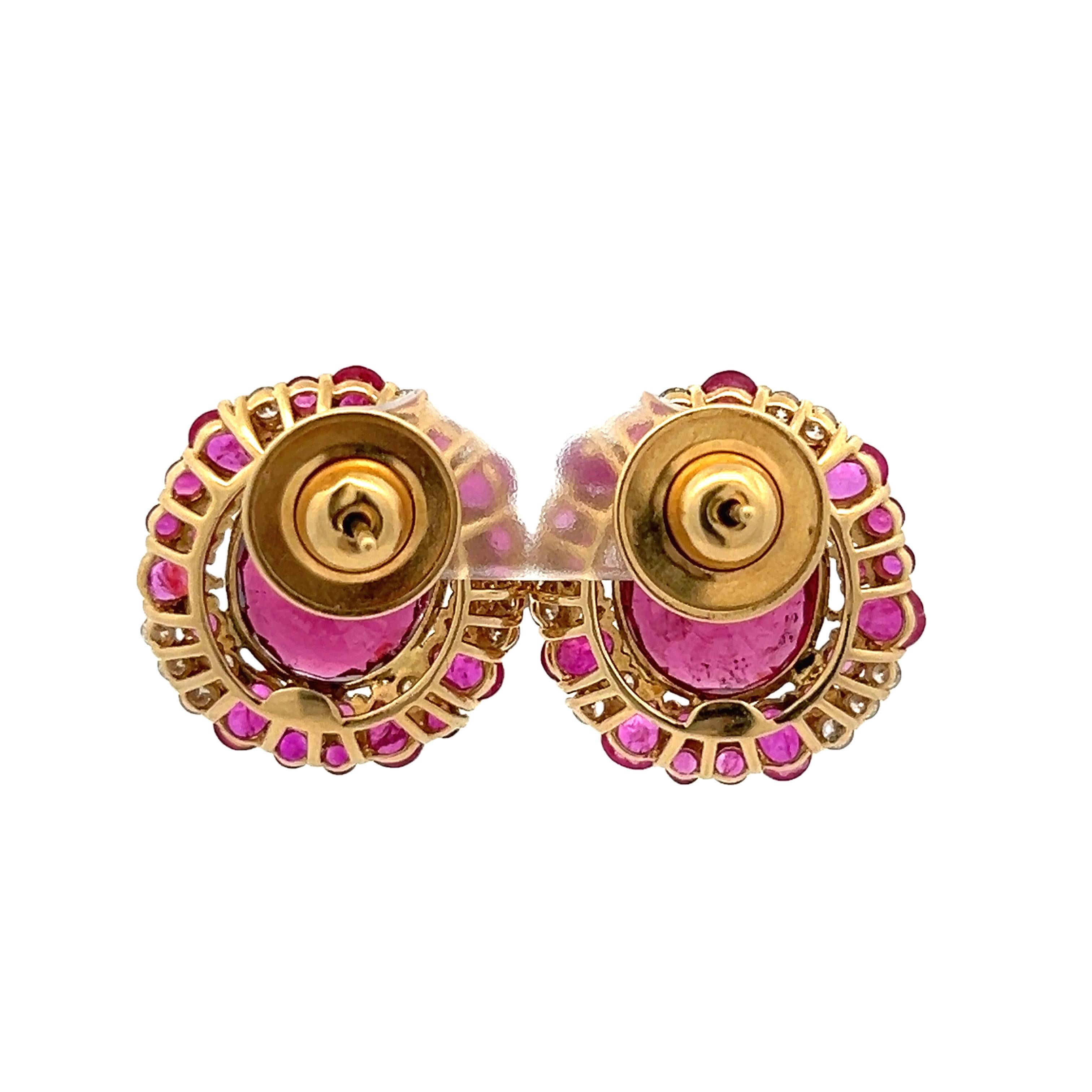 Boucles d'oreilles en or jaune 18K avec tourmaline rose, rubis, saphir et diamant en vente 1