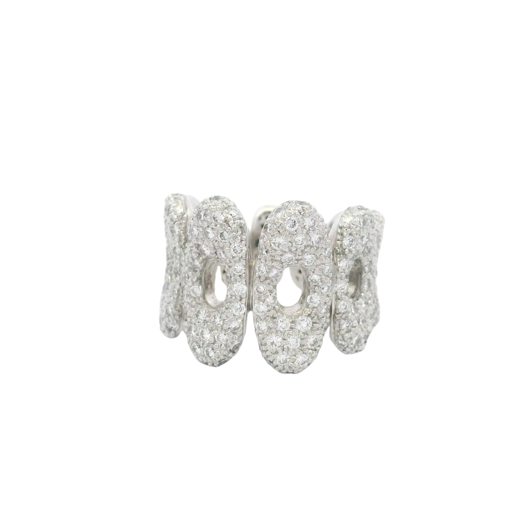 Zeitgenössischer 18K Weißgold Pavé-Diamant Link Band Ring, 3 Karat im Angebot 3
