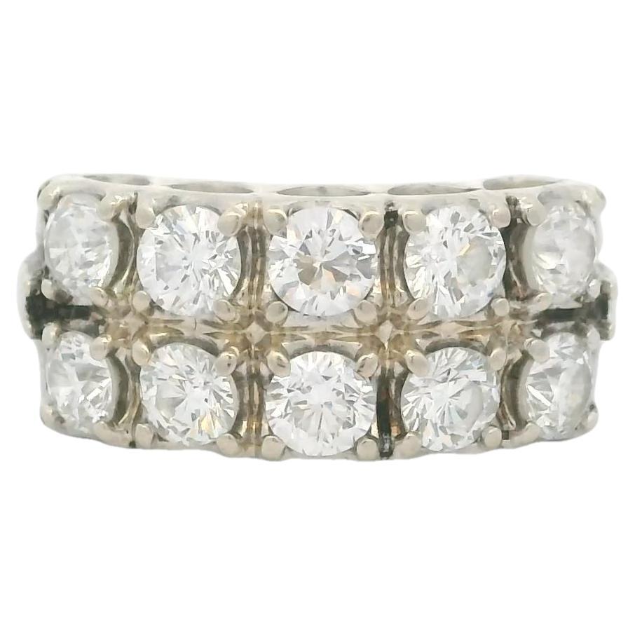 Bague à double rangée de diamants de 2,0 carats en or blanc 14K de style Mid-Century en vente