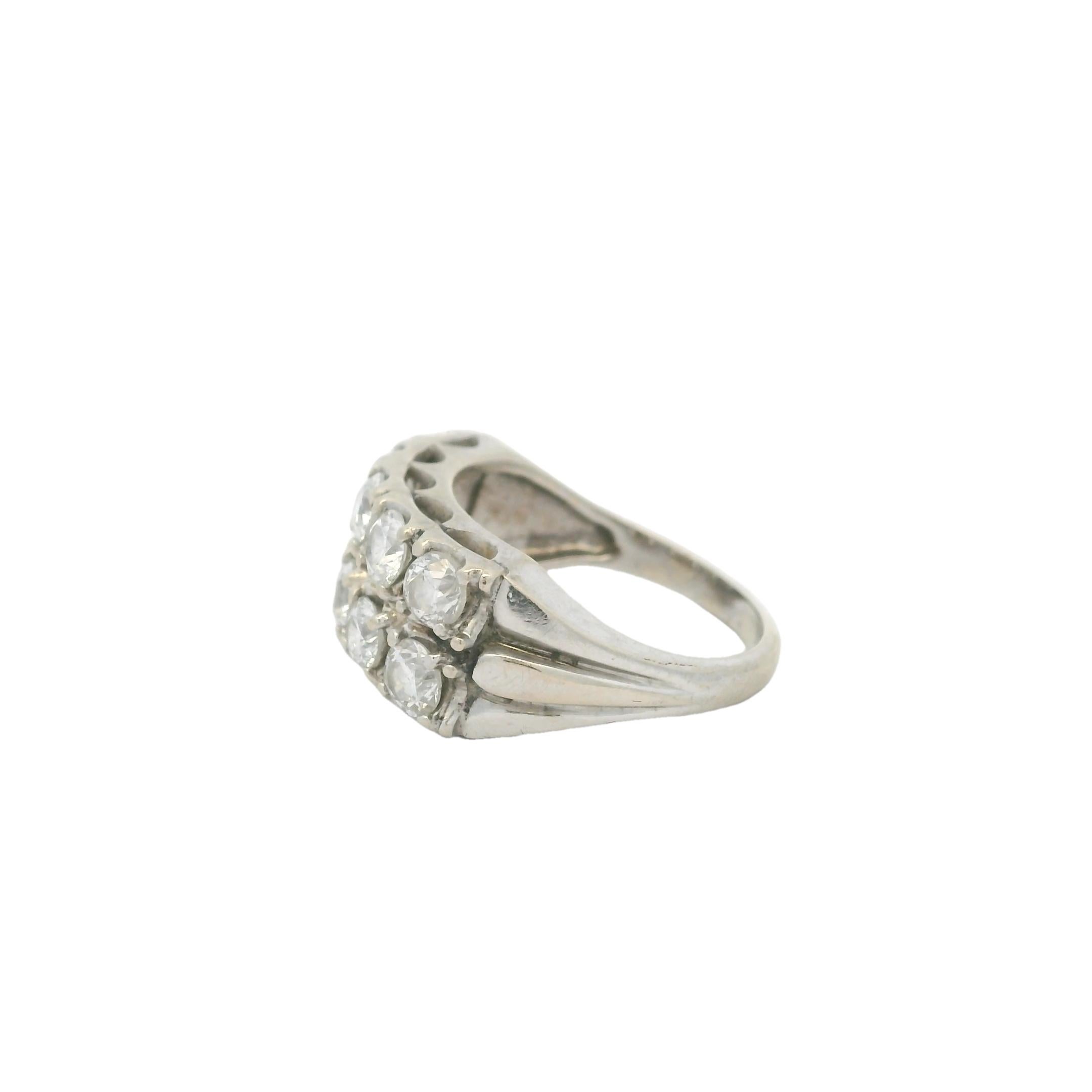 Rétro Bague à double rangée de diamants de 2,0 carats en or blanc 14K de style Mid-Century en vente