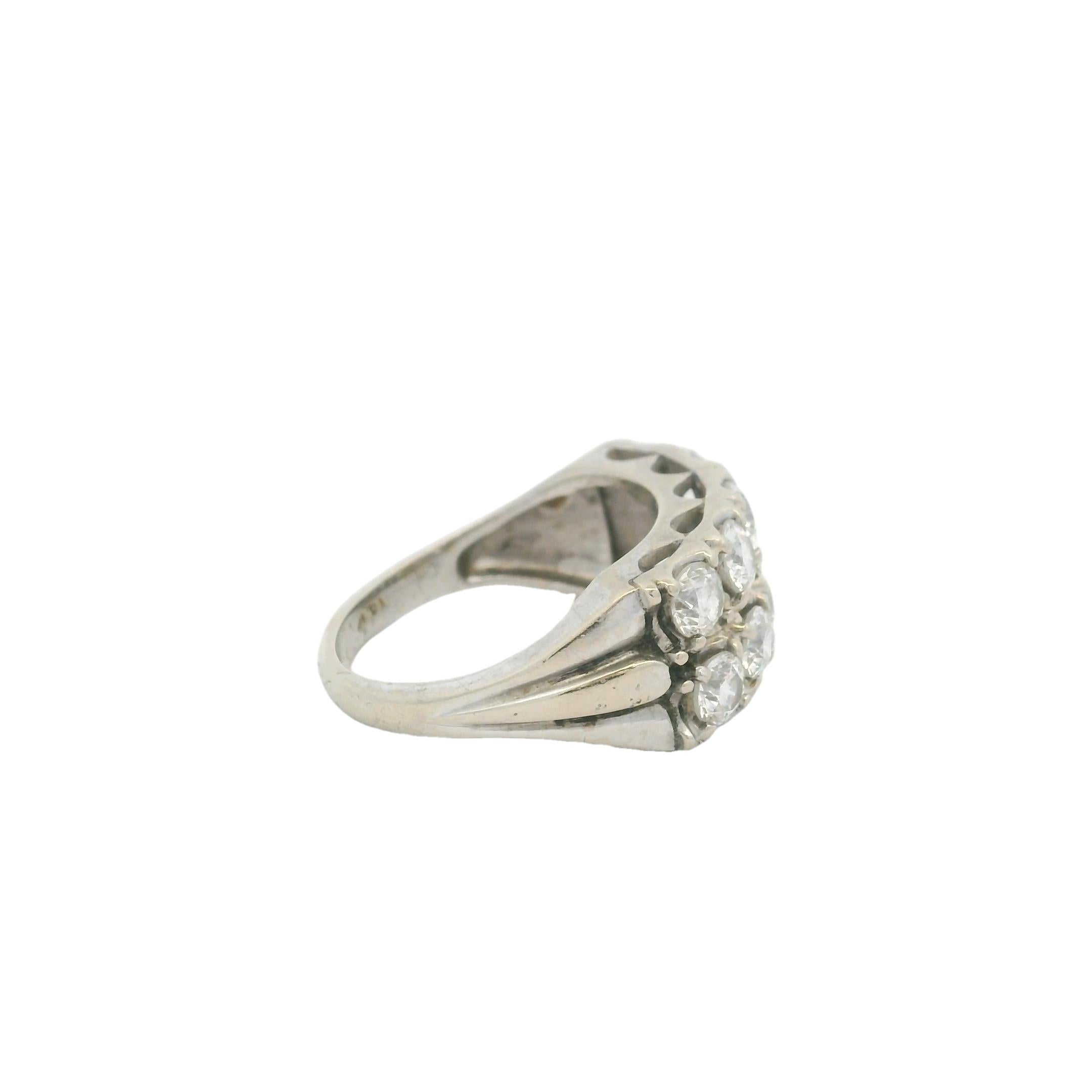 Taille ronde Bague à double rangée de diamants de 2,0 carats en or blanc 14K de style Mid-Century en vente