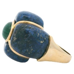 Vintage Italian Modernist 18K Gold Ring with Malachite and Lapis, circa 1970s