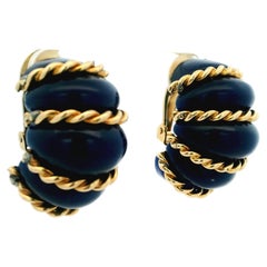 Ohrringe im Mid-Century-Modern-Stil aus 14-karätigem Gelbgold mit blauem Achat, 1960er Jahre