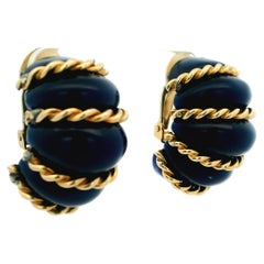 Ohrringe im Mid-Century-Modern-Stil aus 14-karätigem Gelbgold mit blauem Achat, 1960er Jahre