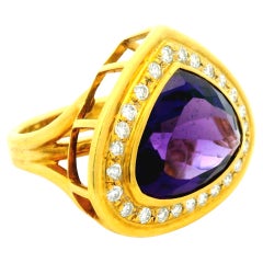 1990 Anello italiano in oro 18 carati a forma di cuore con ametista e diamante da 1,25 carati