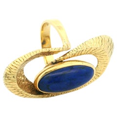 Anillo de oro de 14 quilates con textura de lapislázuli de 1,75 quilates, modernista americano de los años 70