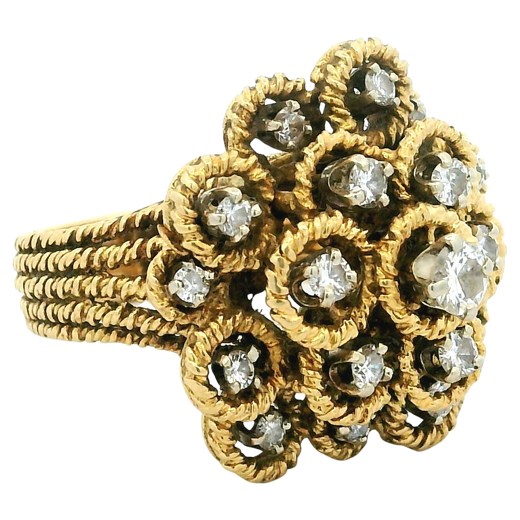 Anello a grappolo con diamanti in oro 18 carati di Hammerman Brothers, 1,60 carati