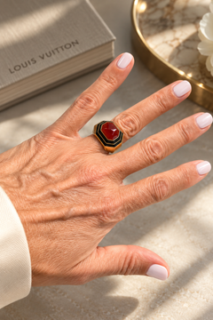 Vintage David Webb Carnelian, Enamel & 18K Gold Octagonal Ring – Signed