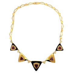 Vintage L. Ricci for Lancetti 18K Blue Enamel Necklace with Natural Tourmaline