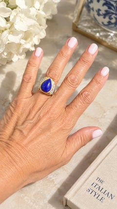 Vintage American 14K Gold Ring with 5 Carat Lapis Lazuli and Diamond Accents