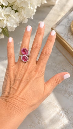 18K White Gold Bypass Ring with 10 Ct of Pink Tourmalines and 1.10 Ct Diamonds