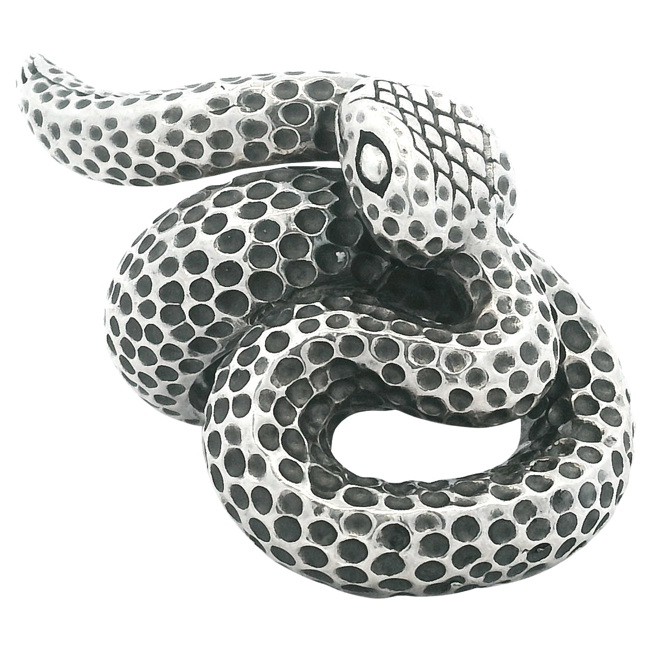 Sculptural Sterling Silver Serpent Ring, Attributed to Italy, Late 20th Century For Sale