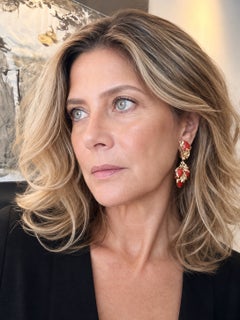 Sculptural Red Coral Drop Earrings in 18K Yellow Gold, Circa 1960s