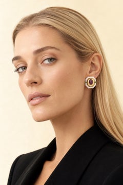 Orecchini in oro 14K con smeraldo e rubino di Maz, circa 1980