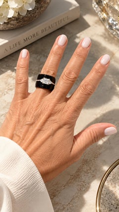 Sculptural Italian Black Agate & Diamond Ring in 18K Rose Gold