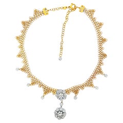 Pasquale Bruni Collar de flecos de diamantes en oro de 18 quilates con gotas florales, Italia