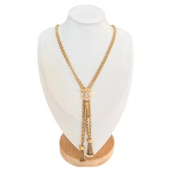 Collana antica in oro 14 carati con doppio nappino e diamanti, in stile edoardiano, 1910 circa