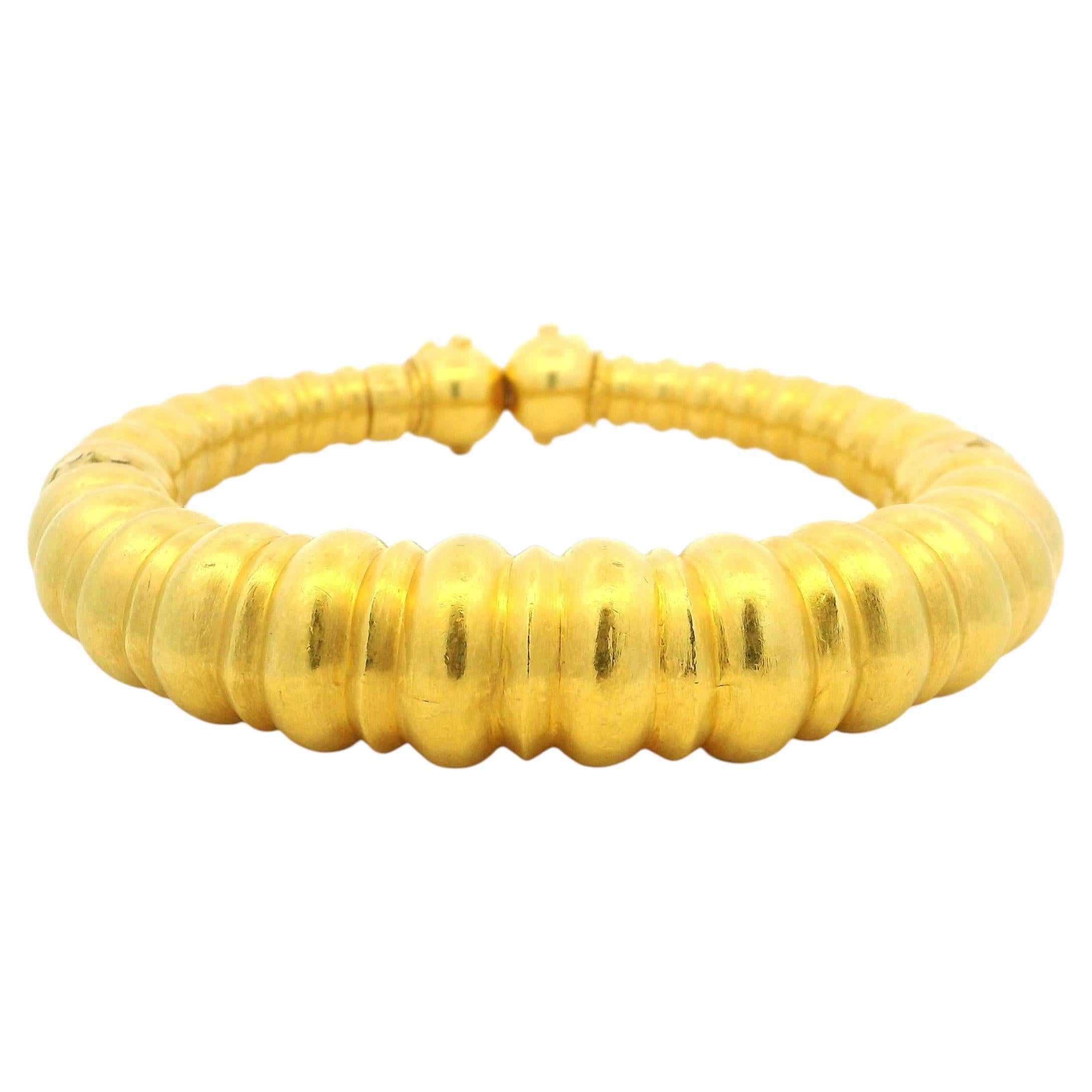 Ilias Lalaounis 1970s 22K Gold Neolithic Revival Ribbed Bracelet For Sale