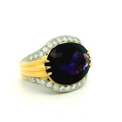 TRIO Italian 18K Two-Tone 12 Carat Amethyst Diamond Cocktail Ring