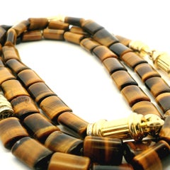 Italian 14K Gold Tiger’s Eye 1.60 Carat Diamond Sautoir Necklace