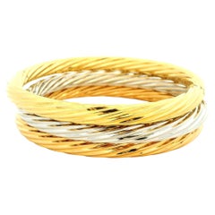 Set of Three 18K Yellow and White Gold Torsade Hinged Bangles
