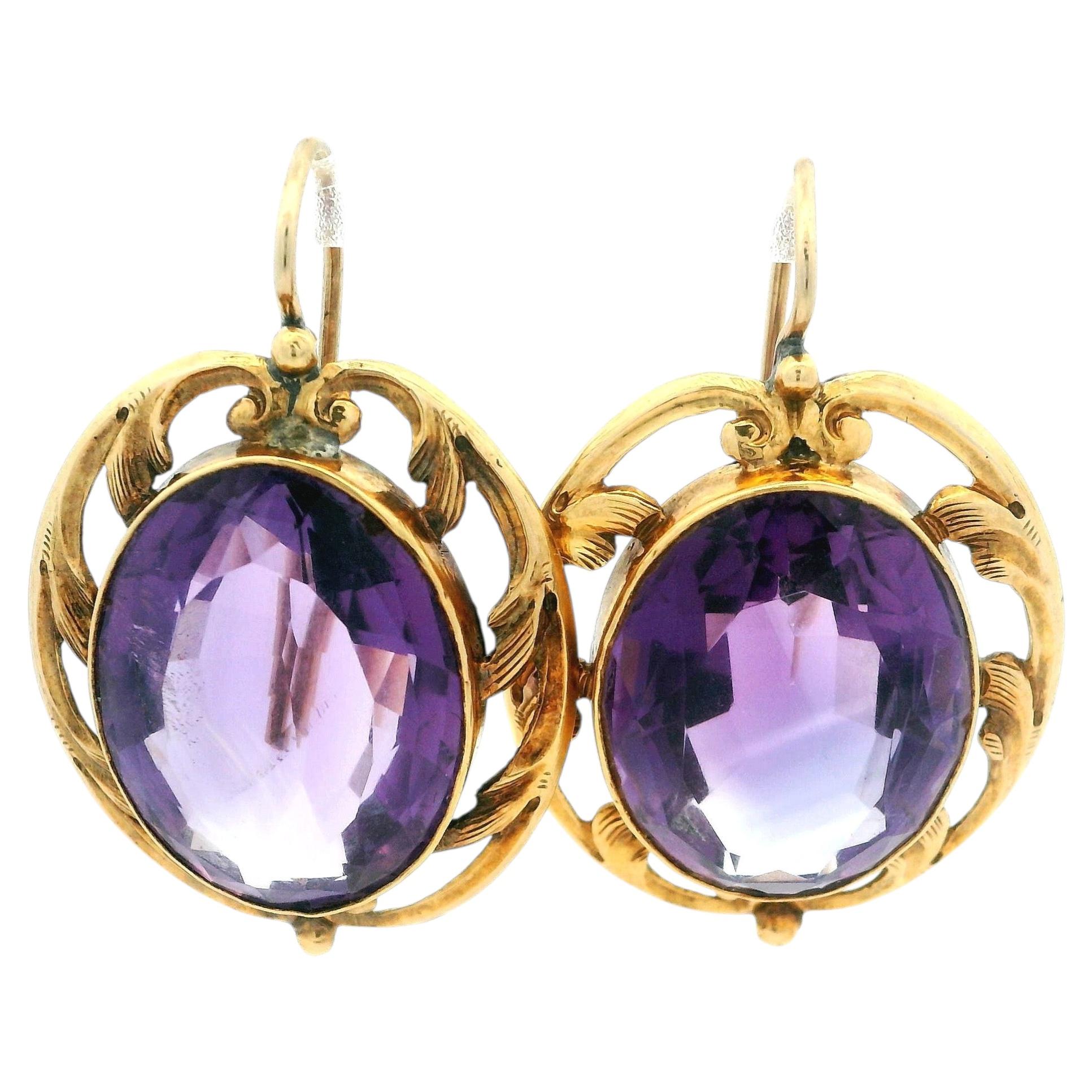 Late 19th Century Victorian 18K Gold 20 Carat Amethyst Drop Earrings For Sale