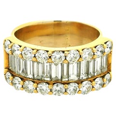 American 1980s 18K Gold 4.60 Carat Diamond Modernist Wide Band Ring