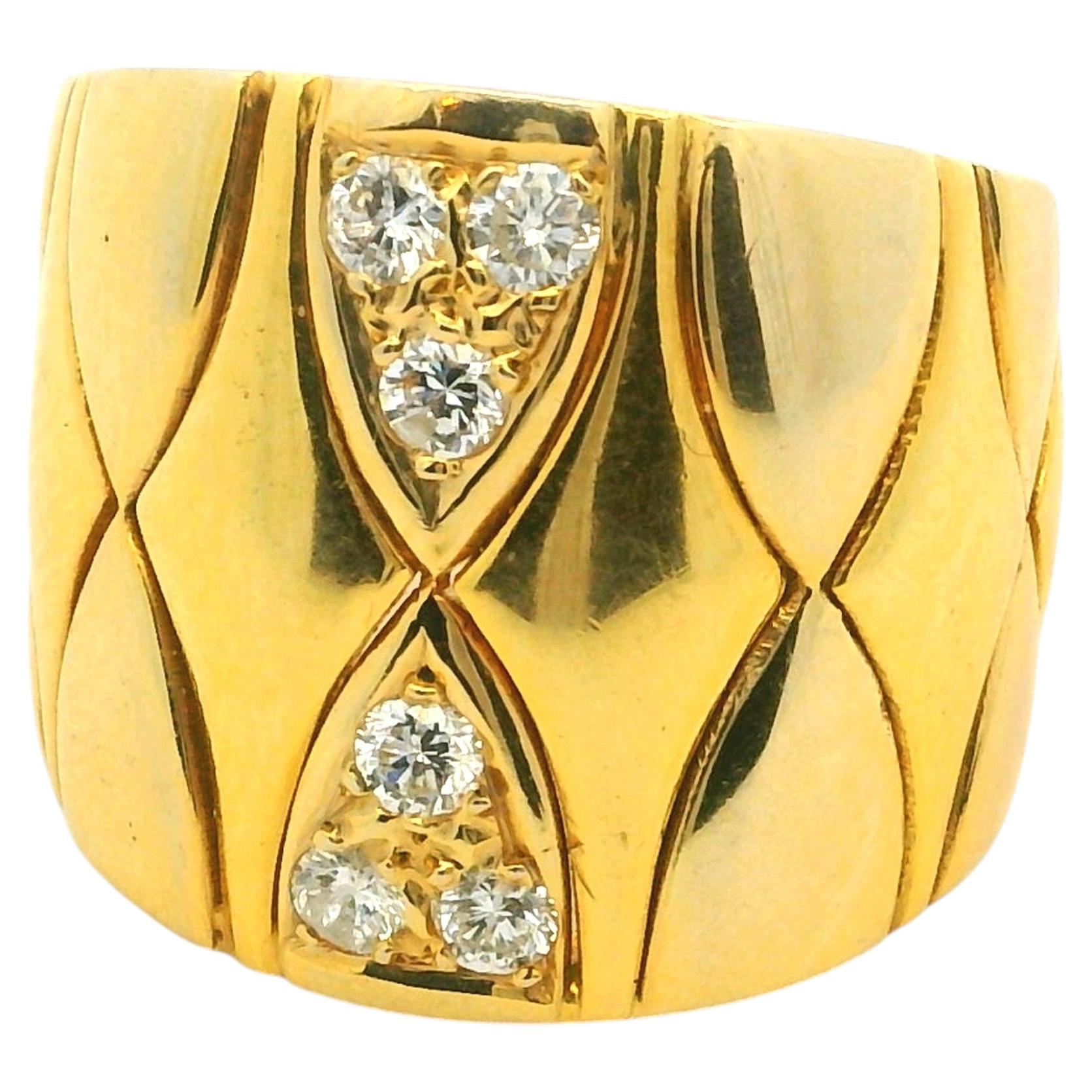 1980s Italian 18K Yellow Gold 0.50 Carat Diamond Wide Band Ring For Sale