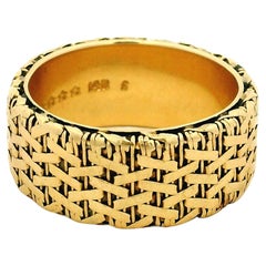 Vintage 14K Yellow Gold Sculptural Basket-Weave Cigar Band Ring