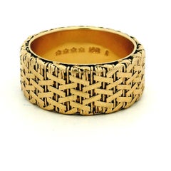 Vintage 14K Yellow Gold Sculptural Basket-Weave Cigar Band Ring