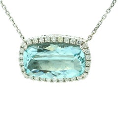 20 Carat Cushion-Cut Aquamarine Diamond 18K White Gold Necklace
