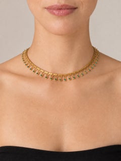 Vintage Italian 18K Gold Articulated Turquoise Fringe Collar Necklace