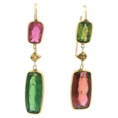 Talia Jade Pink Green Yellow Tourmaline 14K Gold Drop Earrings