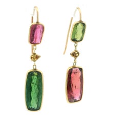 Talia Jade Pink Green Yellow Tourmaline 14K Gold Drop Earrings
