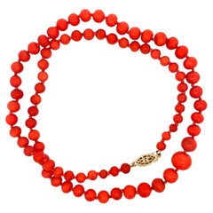 Vintage Italian Graduated Red Coral Bead Necklace with 14K Gold Clasp