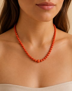 Vintage Italian Graduated Red Coral Bead Necklace with 14K Gold Clasp